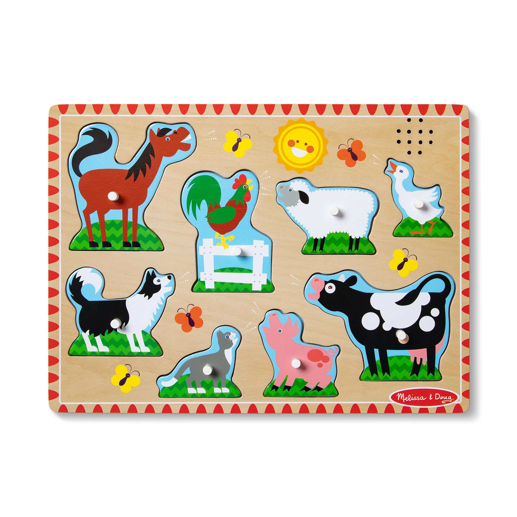 Melissa & Doug Farm Animals Sound Puzzle | Wooden Peg Toys for Kids, Early Learning Jigsaw | Age 2-4