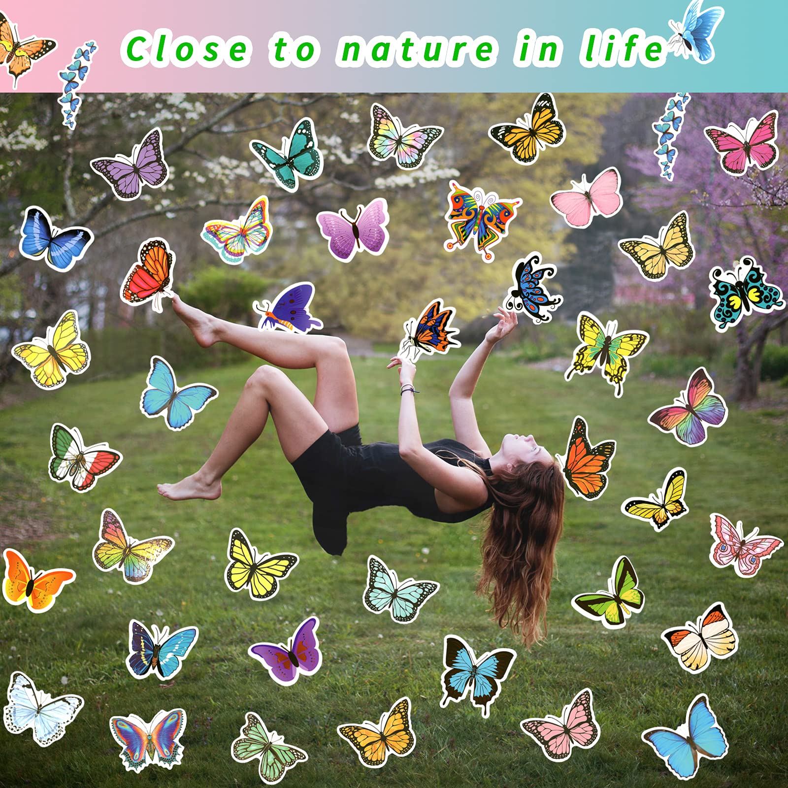 100 PCS Butterfly Stickers Pack, Colorful Lovely Waterproof Stickers for Laptop, Scrapbook, Window, Butterfly Sticker for Water Bottle, Envelope, Gift for Teens, Adults
