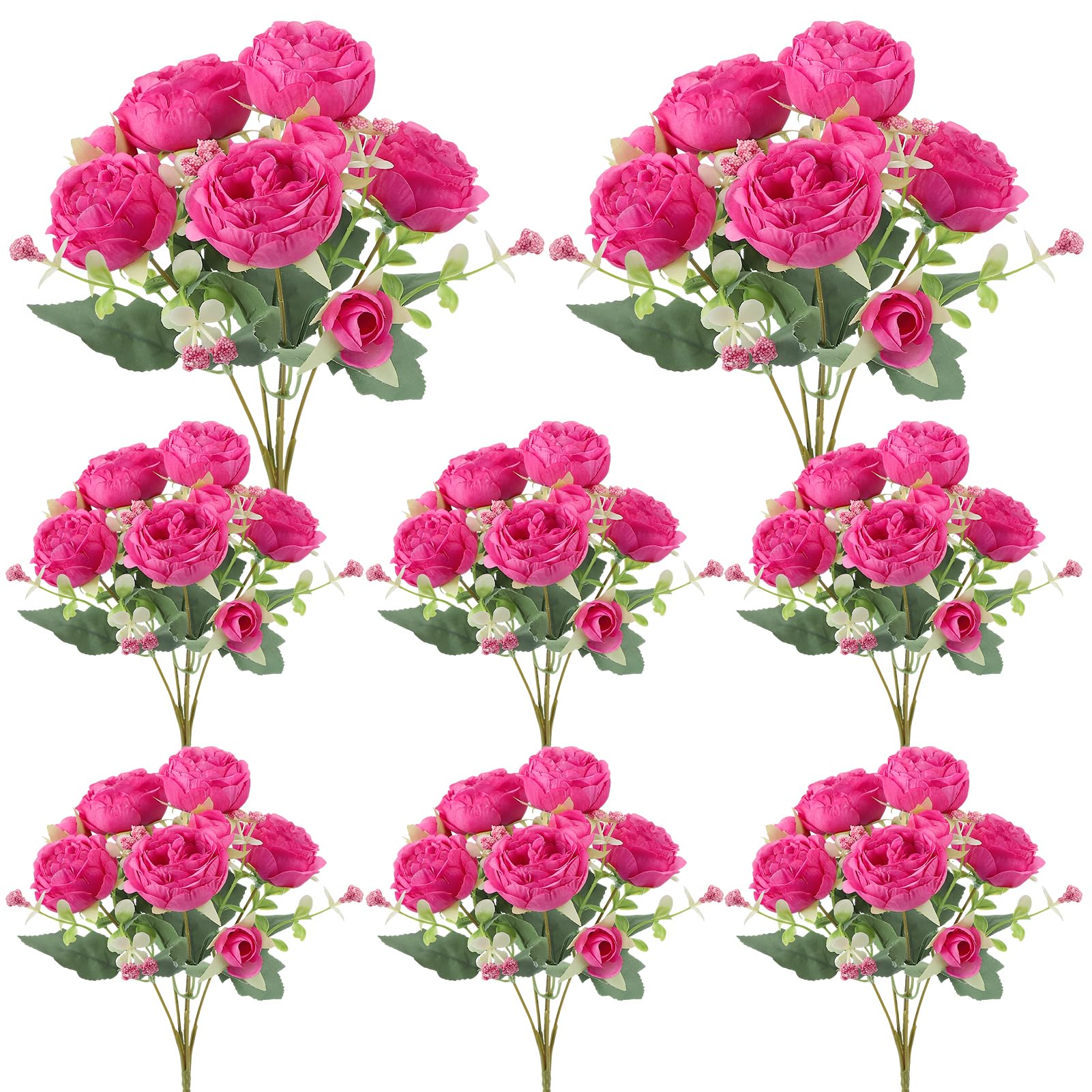 Photo 1 of Ovveroche 8 Pack Hot Pink Peonies Artificial Flowers, Fake Silk Hydrangea Bouquet for Bridal Wedding Home Table Decor Reusable Dining Opening Ceremony Birthday Arrangement Faux Floral