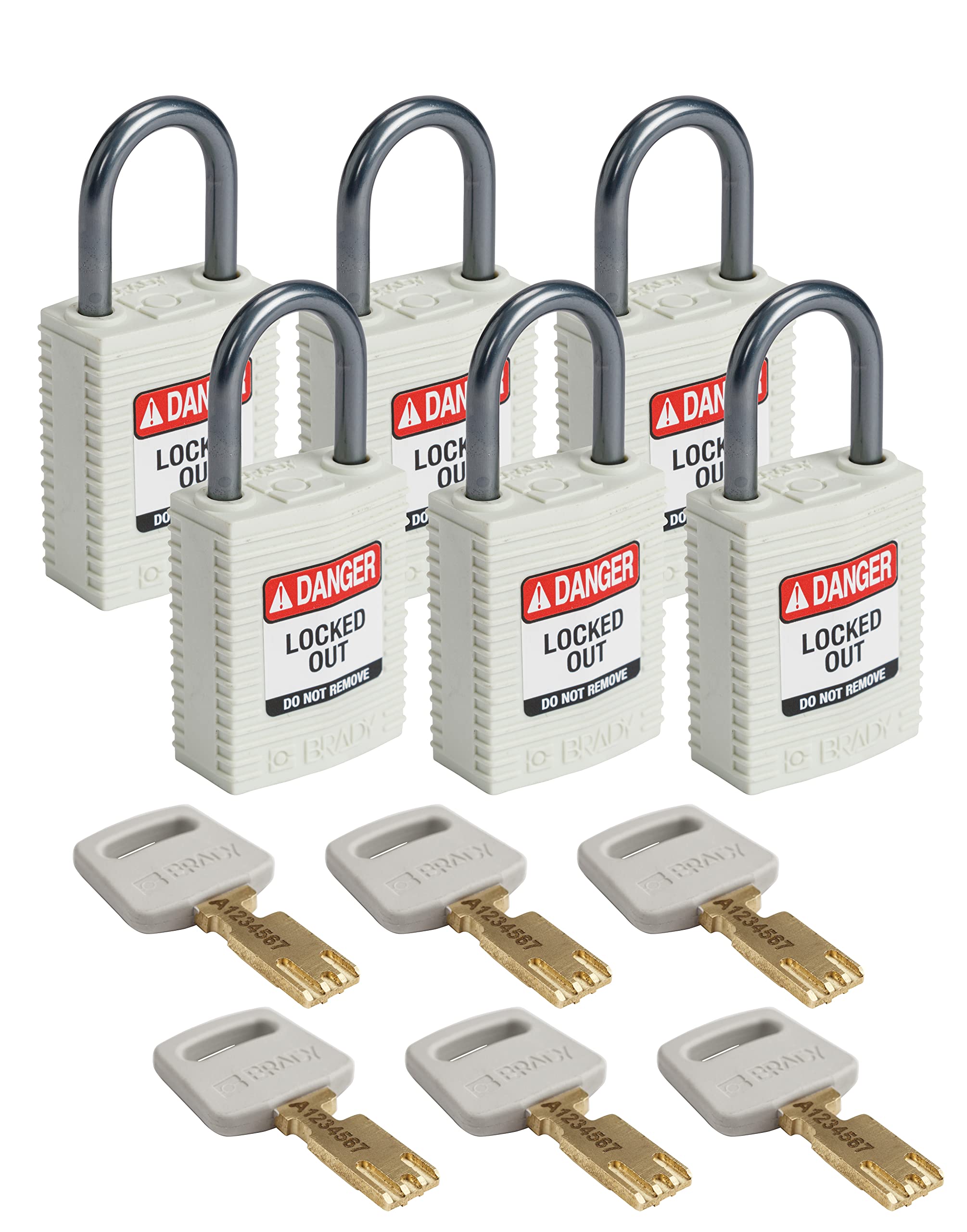 Brady CPT-WHT-25AL-KD6PK SafeKey Padlock, White, 2.6 in H x 1.25 in W x 0.75 in D