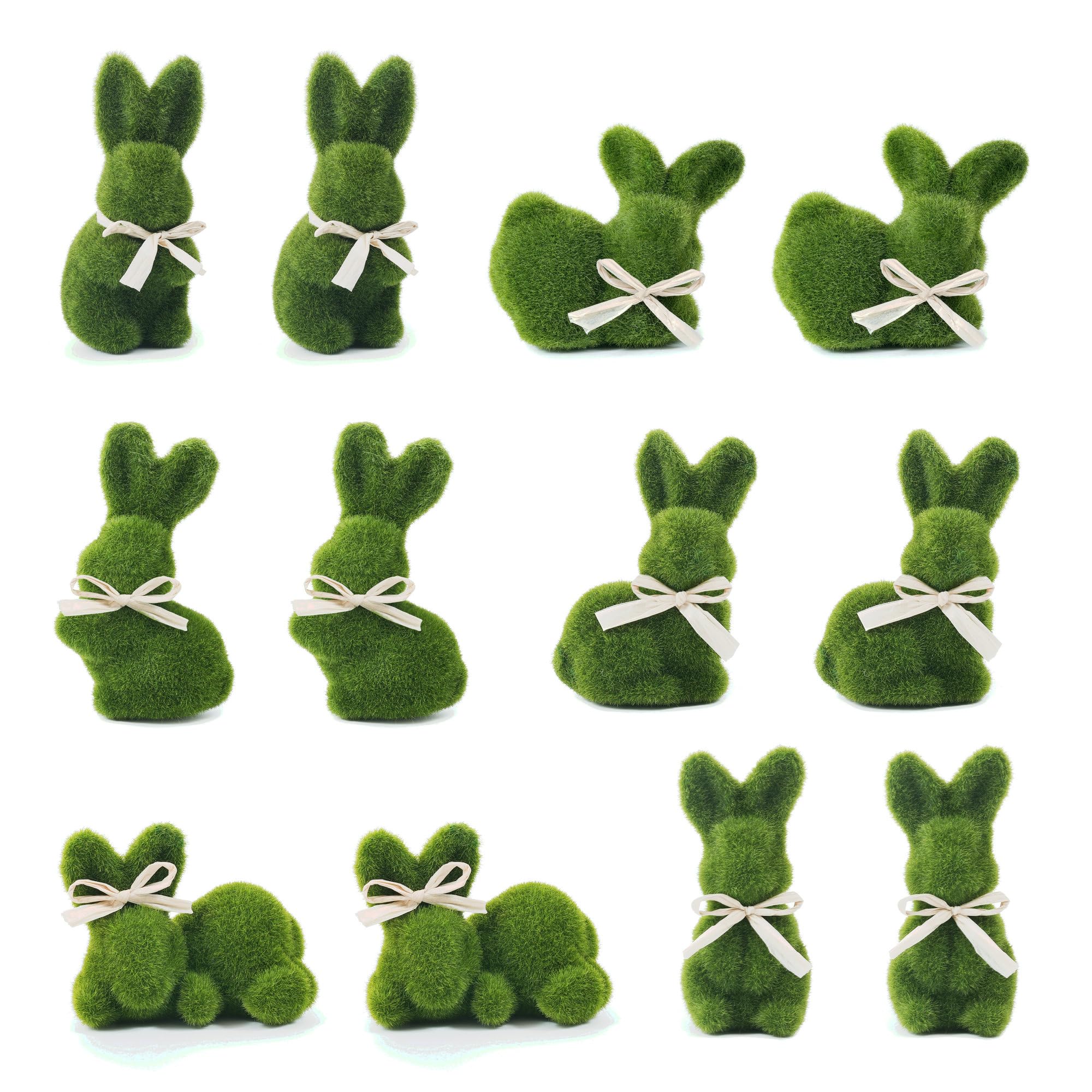 naturevibe 5 Inches Moss Easter Bunny Home Decor, Set of 12 Artificial Moss Rabbit for Easter Decorations,Cute Bunny Figurines as Spring Decor