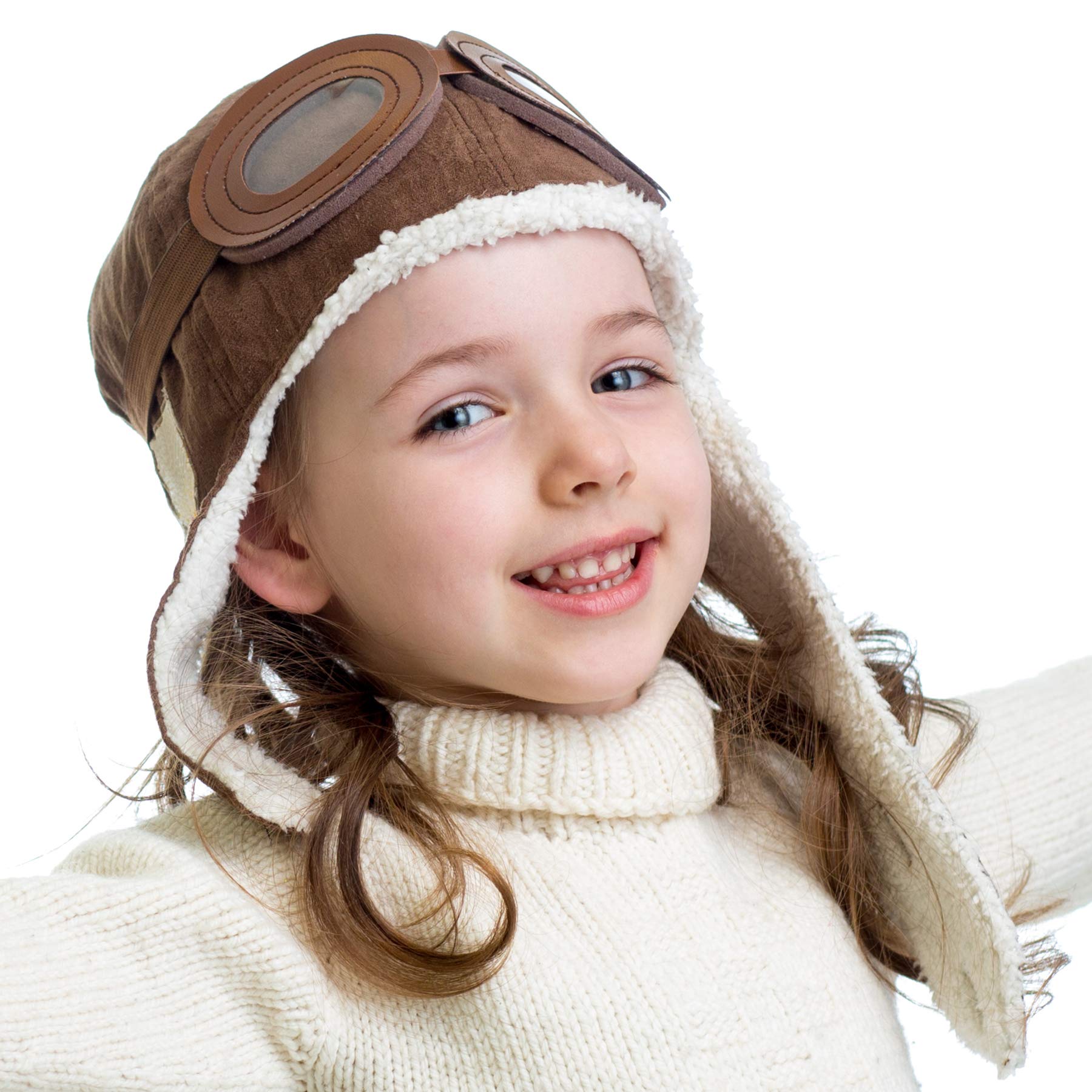 Happy Will Pilot Aviator Fleece Warm Hat Cap with Earmuffs for Kids with Stylus (Brown)