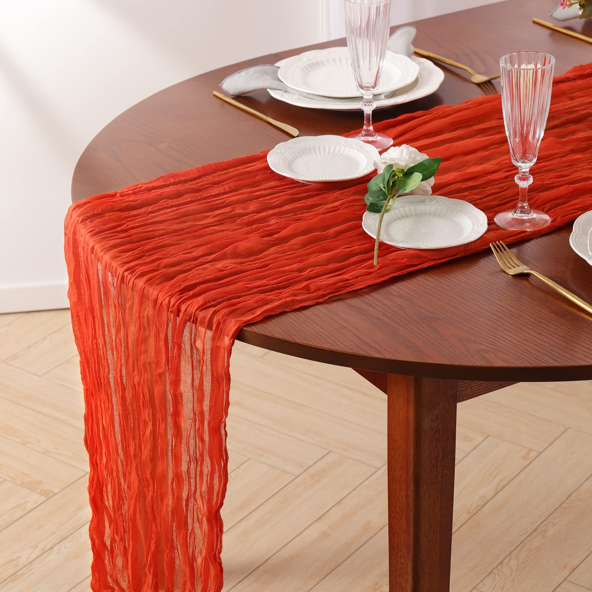 Photo 1 of 10Ft Terracotta Gauze Table Runner, Sheer Cheesecloth Table Runner Bulk for Holiday Party Bridal Shower Romantic Boho Table Decor | 35" W x 118" L