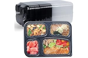 EKOSAVOR Meal Prep Container, 4 Compartment 40 Pack 34oz - Reusable Bento Boxes for Food Storage and Portion Control - To Go Containers for Meal Planning - BPA Free Microwave and Freezer Safe