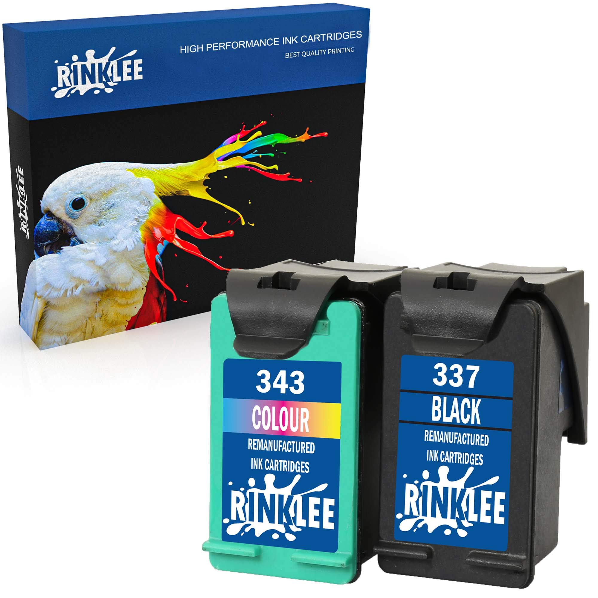 RINKLEE Remanufactured for HP 337 343 Ink Cartridge compatible with HP Photosmart 2500 2570 2575 C4140 C4150 C4180 C4190 D5160 8049 Officejet 6300 6310 6315 Deskjet D4160 5940 | 1 Black, 1 Tri-Colour
