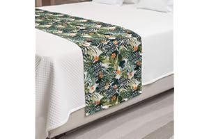 Ambesonne Hawaii Bed Runner, Tropical Summer Season Foliage Composition with Hibiscus Flowers, Decorative Accent Bedding Scarf for Hotels Homes and Guestrooms, Queen, Green Orange