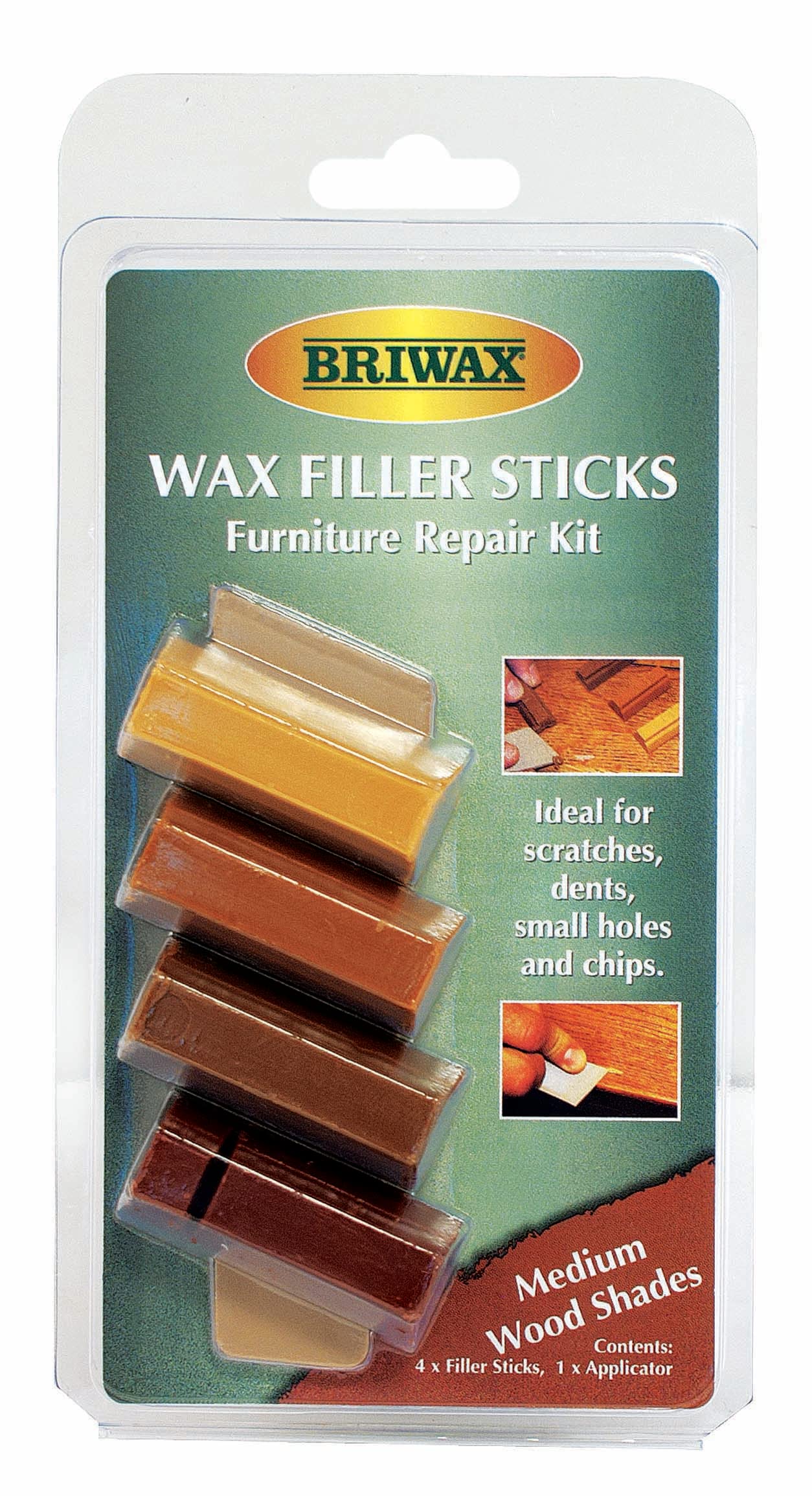 Briwax Filler Sticks Medium – Quick Wood Repair for Scratches, Cracks & Nail Holes | Assorted Shades