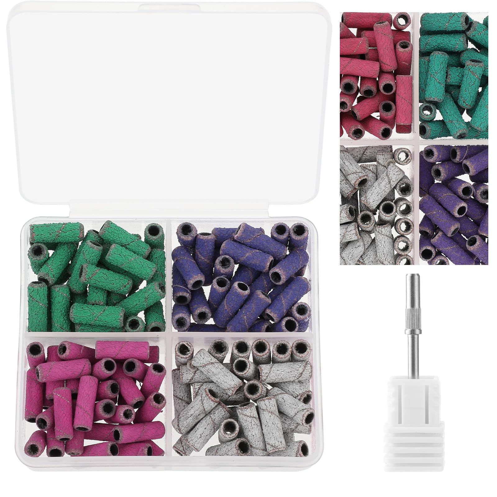 120Pcs Small Sanding Bands for Nail Drill, Mini Sanding Bands with 3.1mm Mandrel Drill Bits, 80/120/180/240 Grit Nail File Sanding Bands for Nails Polish, Manicures and Pedicure