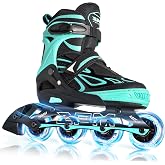 2PM SPORTS Adjustable Inline Skates for Kids, Youth and Adults | Reinforced aluminum frame; lateral support; beginner friendly; triple closure; light-up wheels; 2 non-woven bags