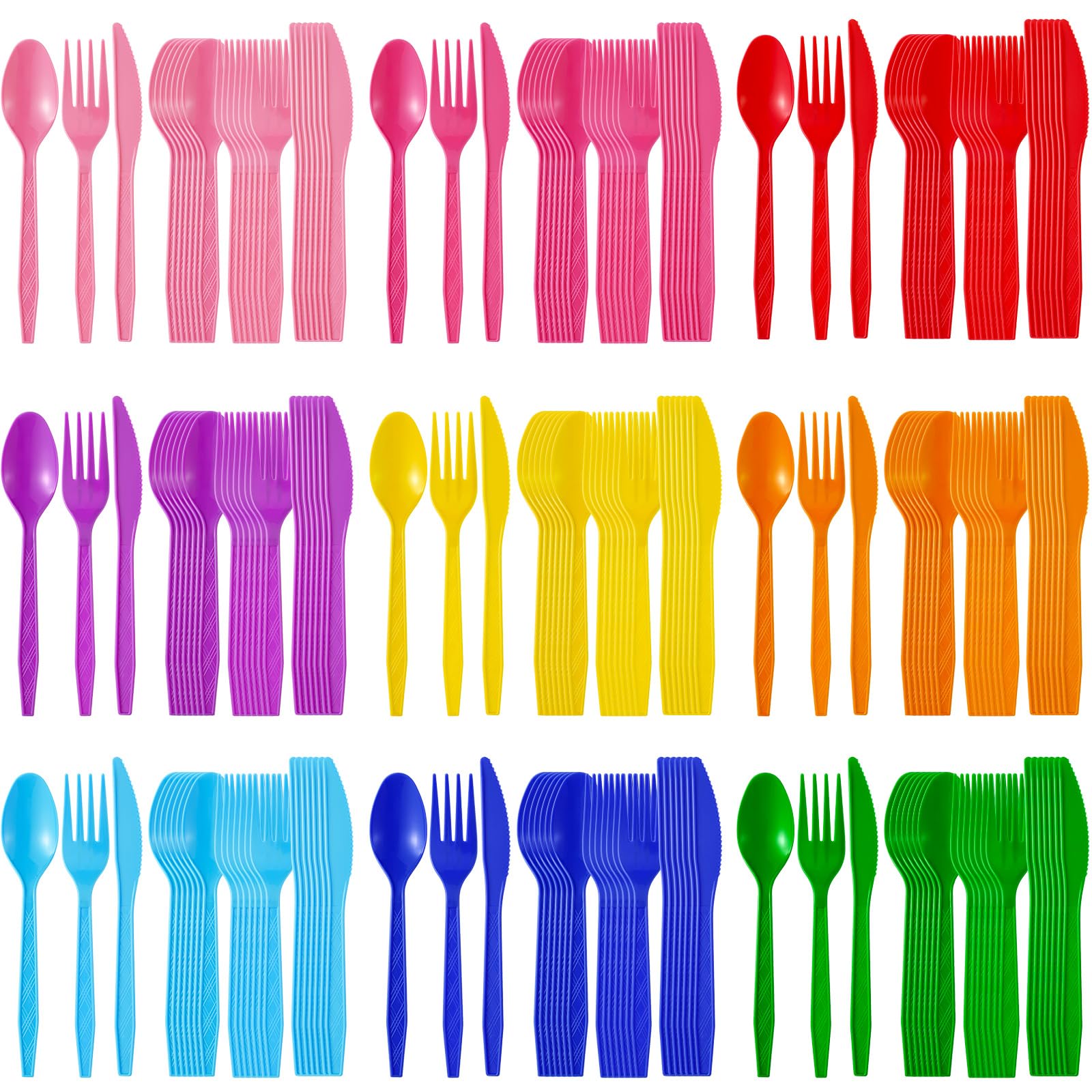 Photo 1 of Zhehao 405 Pcs Hard Plastic Utensils Plastic Silverware Set Cutlery Set Disposable Flatware Dinnerware Forks 135 Spoons and Knives Birthday Wedding Party Dinner(Solid Color,Classic Color)