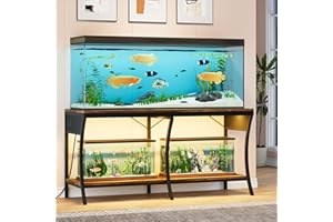 Condemo 55-90 Gallon Fish Tank Stand with Power Outlets, 2-Tier Aquarium Stand with LED Light Strip & Open Storage Shelves, Heavy Duty Metal Table for Reptile Tank, 1150 LBS Capacity