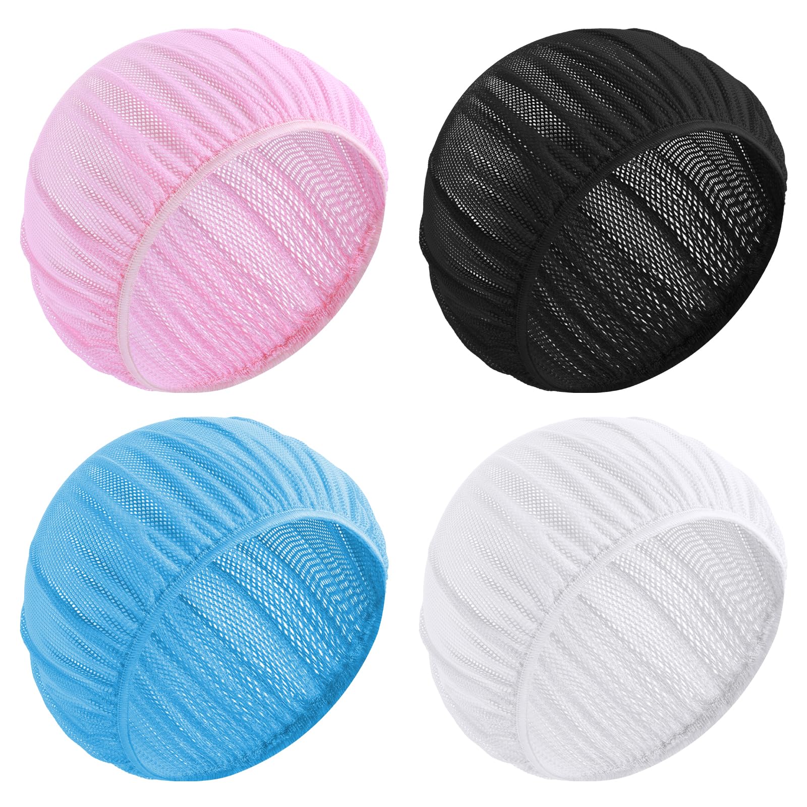 Dimeho 4 Pcs Mesh Sleep Bonnets Night Sleep Cap Hair Net for Sleeping Wig Cap Sleep Caps for Women Pink/Black/White/Blue