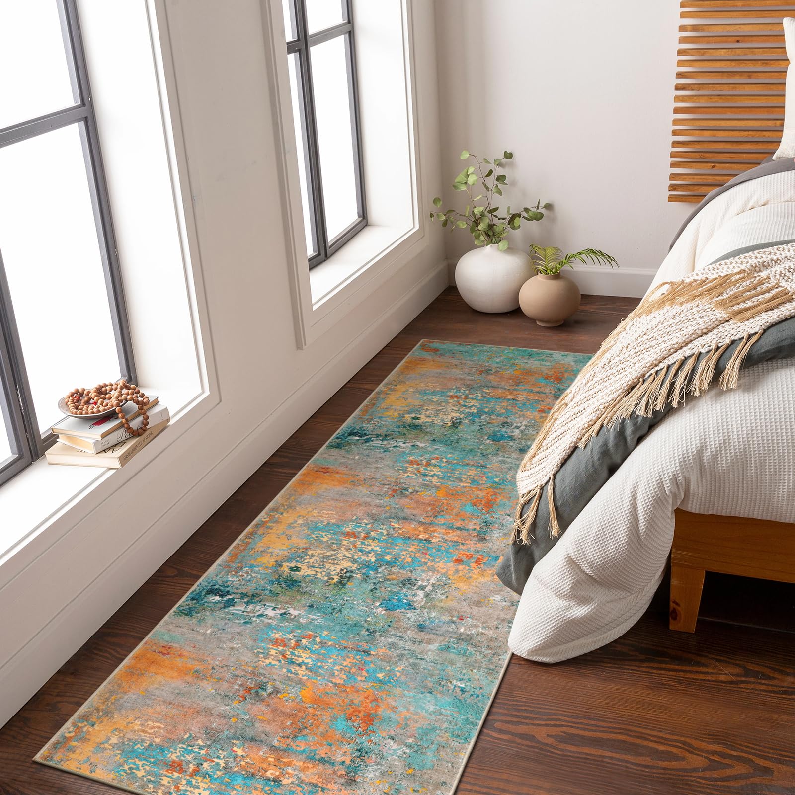 Photo 1 of Lahome Modern Abstract Rug - 2x8 Colorful Hallway Runner Rug, Non Skid Washable, Bathroom Carpet, Indoor Floor Entryway Runner for Living Dining Bedroom Kitchen
