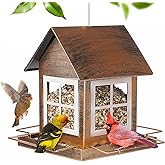 IWNTWY Bird Feeders, Heavy Duty Metal Bird Feeder for Outdoors Hanging, Weatherproof Large Capacity Wild Birdfeeder for Outside Garden Yard, Country House Shape