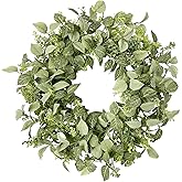 wwmira 22 Inch Textured Eucalyptus Leaves Wreath, Realistic Spring Summer Front Door Decor, All Season Farmhouse Porch Wall Indoor Outdoor Greenery Wreath