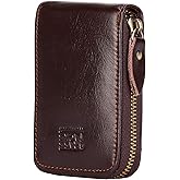 BRASS TACKS Leathercraft Vintage Full Top Grain Leather Wallet RFID Blocking Multi Card Case with Zipper Pocket Card Holder for Men Women Gift Box