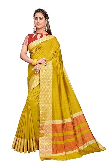 Divaastha Mustard Cotton Striped Saree with Blouse Piece (BHSMUSTARD)