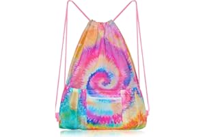 NIDOUL Mesh Drawstring Bag with Zipper Pocket, Beach Bag for Swimming Gear Backpack Gym Storage Bag for Adult Kids (Tie Dye)