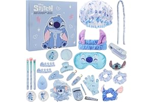Get Trend Disney Stitch Advent Calendar 2025 Women Teens Makeup Brushes Hair Clips Eye Mask Beauty Pamper Gift Set Christmas Countdown Gifts for Her (Blue Stitch)