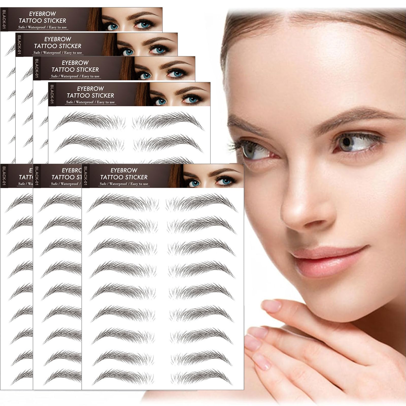 AWAVM 7Sheets/77Pairs 4D Hair-Like Tattoo Stickers Waterproof Natural Fake Eyebrow Stickers,Long Lasting Eyebrow Grooming Shaping Perfect for Women and Girls (Black-01) — image 1