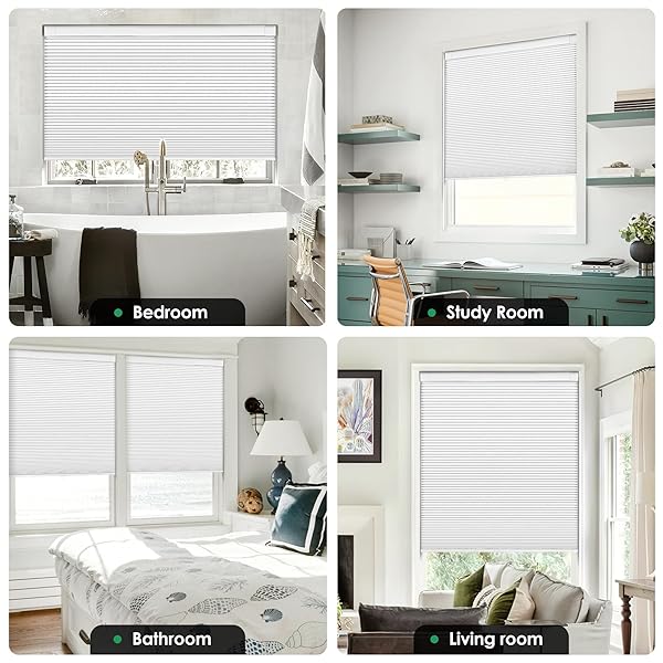 LAZBLINDS NO TOOLS NO DRILL CORDLESS CELLULAR SHADES, BLACKOUT LIGHT BLOCKING HONEYCOMB SHADES FOR HOME, THERMAL INSULATION BLINDS FOR WINDOWS, 36″ W X 48″ H, WHITE