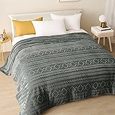 Exclusivo Mezcla Soft Dark Grey Queen Size Blanket, Lightweight Fleece Sofa Bed Blankets with Decorative Pattern for All Seasons, 90x90 Inches
