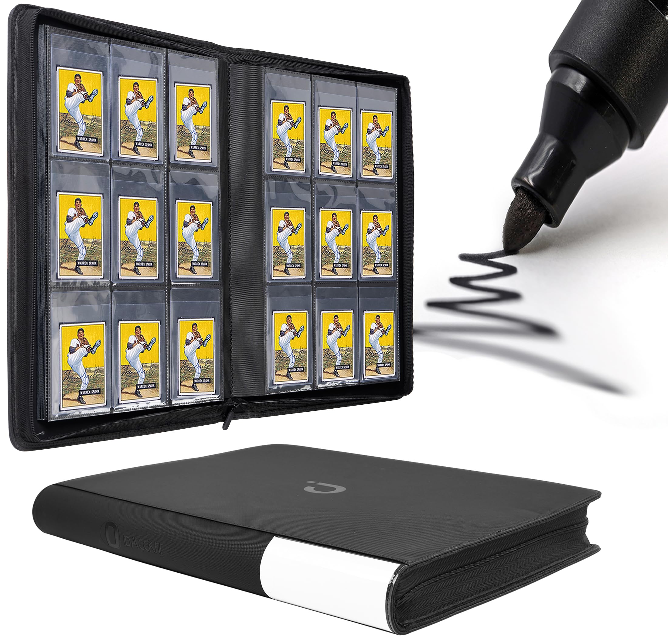 D DACCKIT Semi Rigid Card Holders Binder - Fits 540 Cards, Premium Ringless 9 Pocket Card Binder Compatible for Sports & Trading Cards