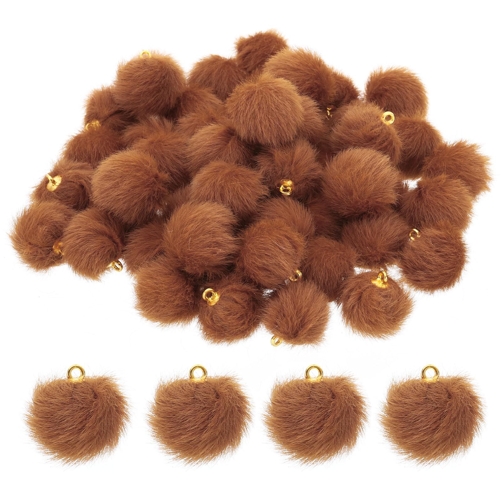 PATIKIL 50pcs Pom Poms Charm, Pompoms Charm Craft Pom Poms Pendants Balls Small Fluffy Tassel Bulk for Crafts Making, Brown