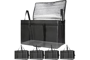 Bodaon 5-Pack Cooler Insulated Food Delivery Bag for Doordash/Uber Eats, XXX-Large Thermal Bags for Catering/Hot Pizza, Travel/Camping/Picnic Basket，Grocery Reusable Warmer Frozen, Black With Bottom