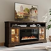 Nordivale 70" Farmhouse TV Stand with 36" Fireplace for TVs up to 80", Media Entertainment Center with Adjustable Shelves and Large Storage Cabinets, for Living Room, Brown & Black