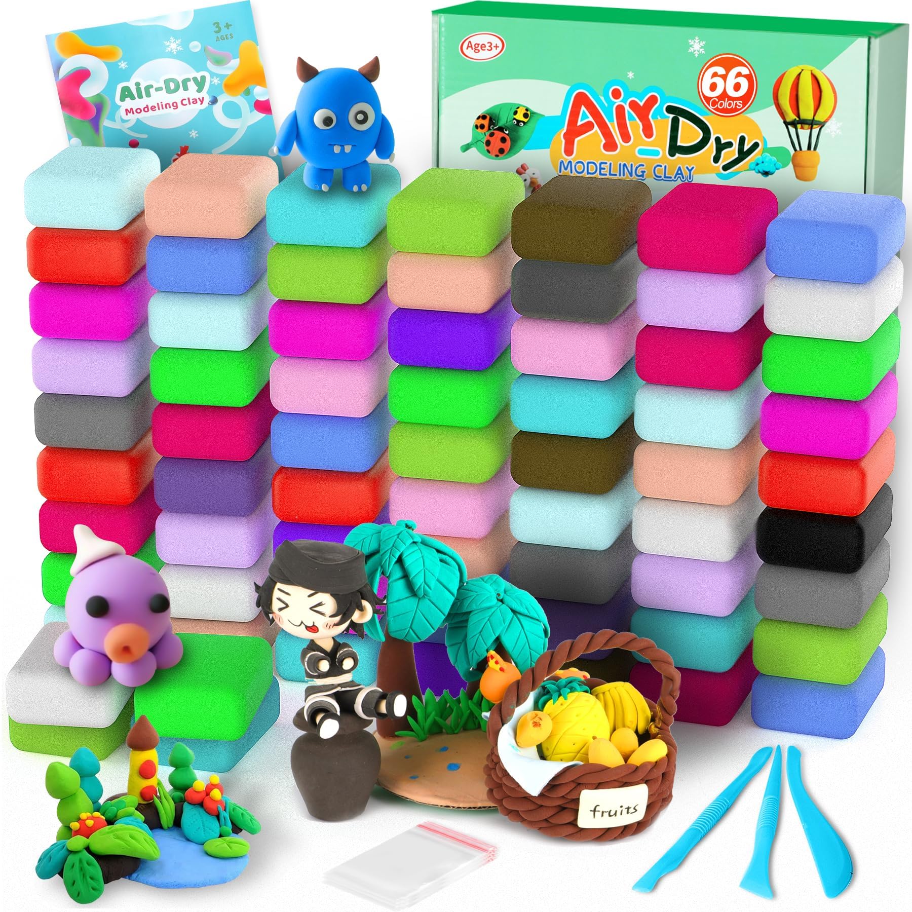 Photo 1 of ARTPAR Air Dry Clay 66 Colors, Modeling Clay for Kids, Model Magic DIY Molding Clay Kit with Sculpting Tools, Soft & Ultra Light, Art and Crafts for Boys and Girls 3-12 Years Old.