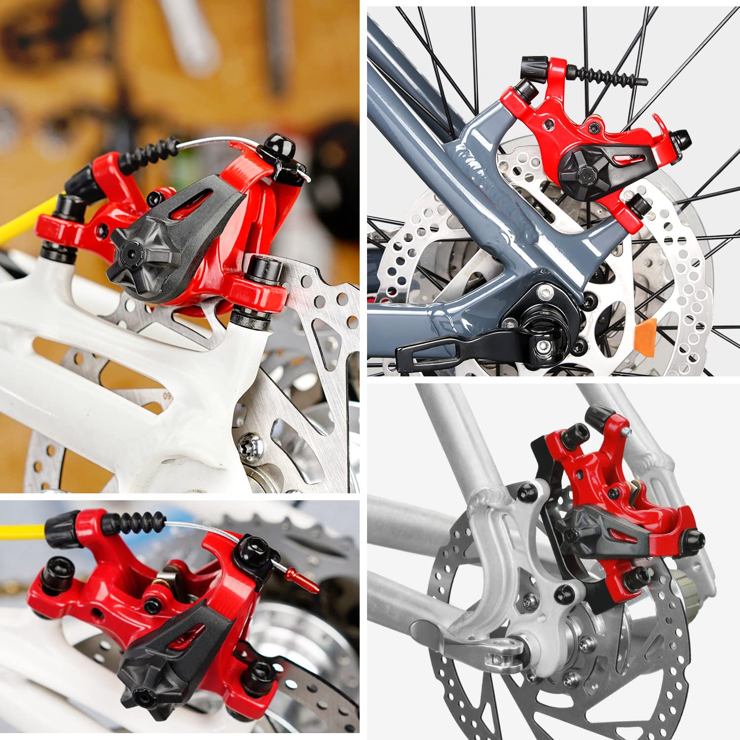 TOBWOLF 1 Pair Mechanical Disc Brake Kit, MTB Front & Rear Disc Brake Caliper with 160mm Rotor, Dual Piston Mechanical Disc Brake Set, Bicycle Accessories for Mountain Bike, Road Bike, BMX - Red