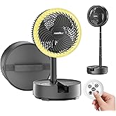 40000mAh Battery Operated Fan - Rechargeable Collapsible Fan, 106H Run, 9 Speeds Oscillating, Battery Powered with Timer & Light for Camping Travel RV Outdoor Hurricane Power Outage Black