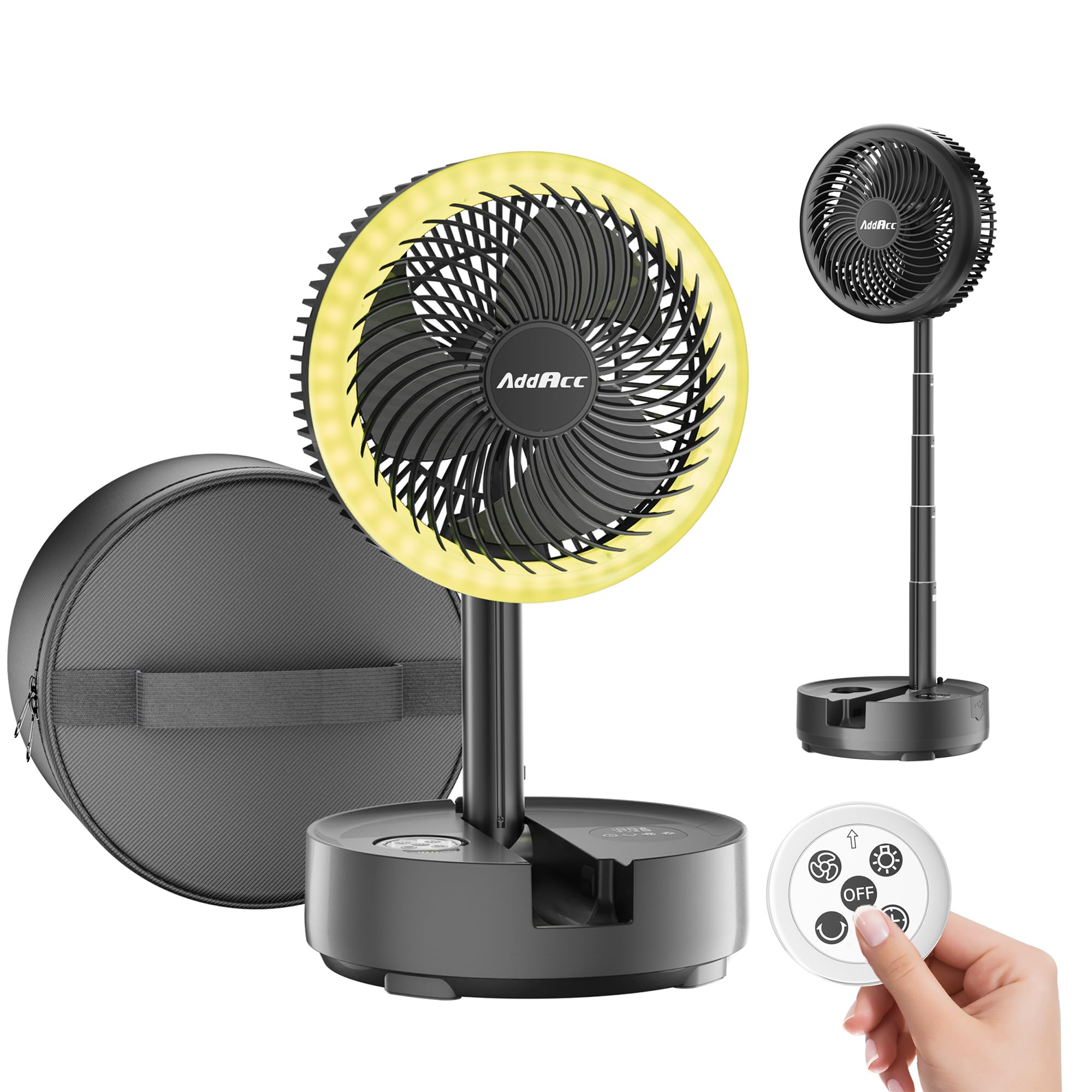 Photo 1 of 40000mAh Battery Operated Fan - Rechargeable Collapsible Fan, 106H Run, 9 Speeds Oscillating, Battery Powered with Timer & Light for Camping Travel RV Outdoor Hurricane Power Outage Black