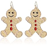 Christmas Dangle Drop Earrings Glitter Gold Gingerbread Man Reindeer Earrings for Women Girls Fashion Jewelry Holiday Xmas Party Gift