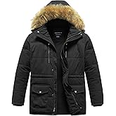 CREATMO US Men's Big and Tall Winter Coat Waterprpoof Long Puffer Jacket Thicken Parka with Removable Fur Hooded