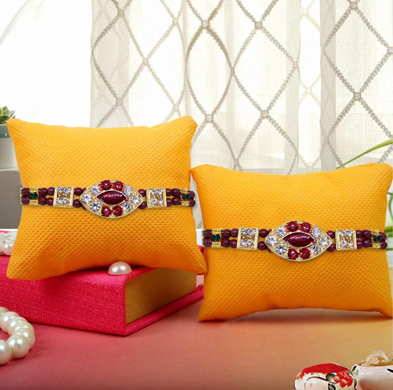 tied ribbons set of 2 gold bracelet rakhi gift for brother (men)