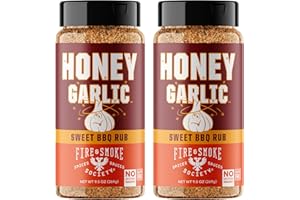 Fire & Smoke Society Honey Garlic BBQ Rub | BBQ Seasonings and Rubs for Smoking and Grilling | Pulled Pork Ribs Chicken, Burgers, Dry BBQ Rubs and Spices | Honey Garlic, Brown | Large (2-Pack)