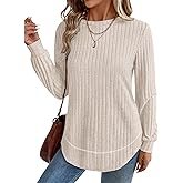 OFEEFAN Tunic Tops for Women Loose Fit Dressy Long Sleeve Shirts Womens Sweaters Crew Neck Fall Clothing with Curved Hem