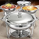 Chafing Dishes for Buffet, 4 Pack 5QT Round Stainless Steel Chafing Dish Set with Lid Holder for Home Parties, Christmas Gatherings, Catering Events, Complete Buffet Warmer Set - Silver