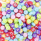 Sunrica 1600Pcs Colorful and White Round Letter Pony Beads A-Z, 4X7mm Acrylic Alphabet Beads for DIY Craft Making