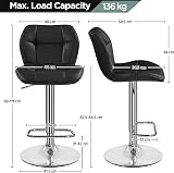Yaheetech Bar Stools Set of 2 PU Leather Swivel Adjustable Height Black view 3