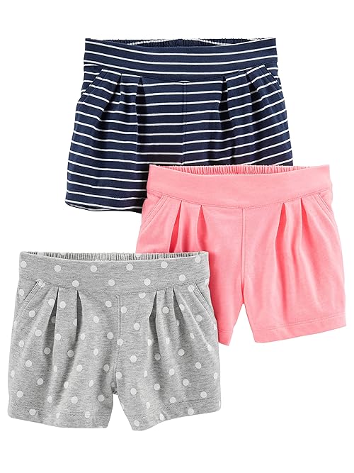 Simple Joys by Carter's Toddler Girls 3-pack Knit Shorts, pink, grey dot, navy stripe, 5T