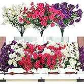 Huiguli 9 Bundles Artificial Flowers for Outdoors, UV Resistant Artificial Outdoor Plants Fake Flowers Outside – Realistic Faux Petunias Silk Flowers for Garden Porch Balcony Indoor Decor