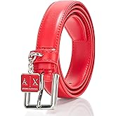 Armani Exchange Women's Tongue Belt With Logo Charm, Red, 26
