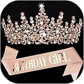 COCIDE BIRTHDAY GIRL Sash for Women Happy Birthday Sashes and Crowns for Girls Crystal Tiaras for Princess Rose Gold Party Decoration for Gift Headband Supplies Accessories Favors