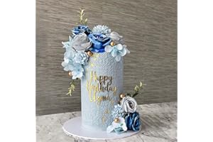 Boho Cake Toppers Blue Flower Cake Topper Artificial Rose hydrangea Cake Decorations for Women Girl Lady Birthday Party Weddi