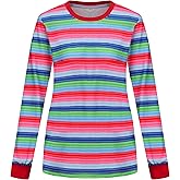 Tuoweey Halloween Costume for Women Casual Long Sleeve Shirt Tops Horror Rainbow Striped Tee