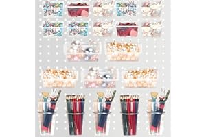 Yookeer 20 Pcs Pegboard Bins and Cups with Hooks and Loops Peg Assortment Organizer Accessories Various Tool Organizer Pegboard Baskets Set for Garage Workshop Workbench Office(Clear)