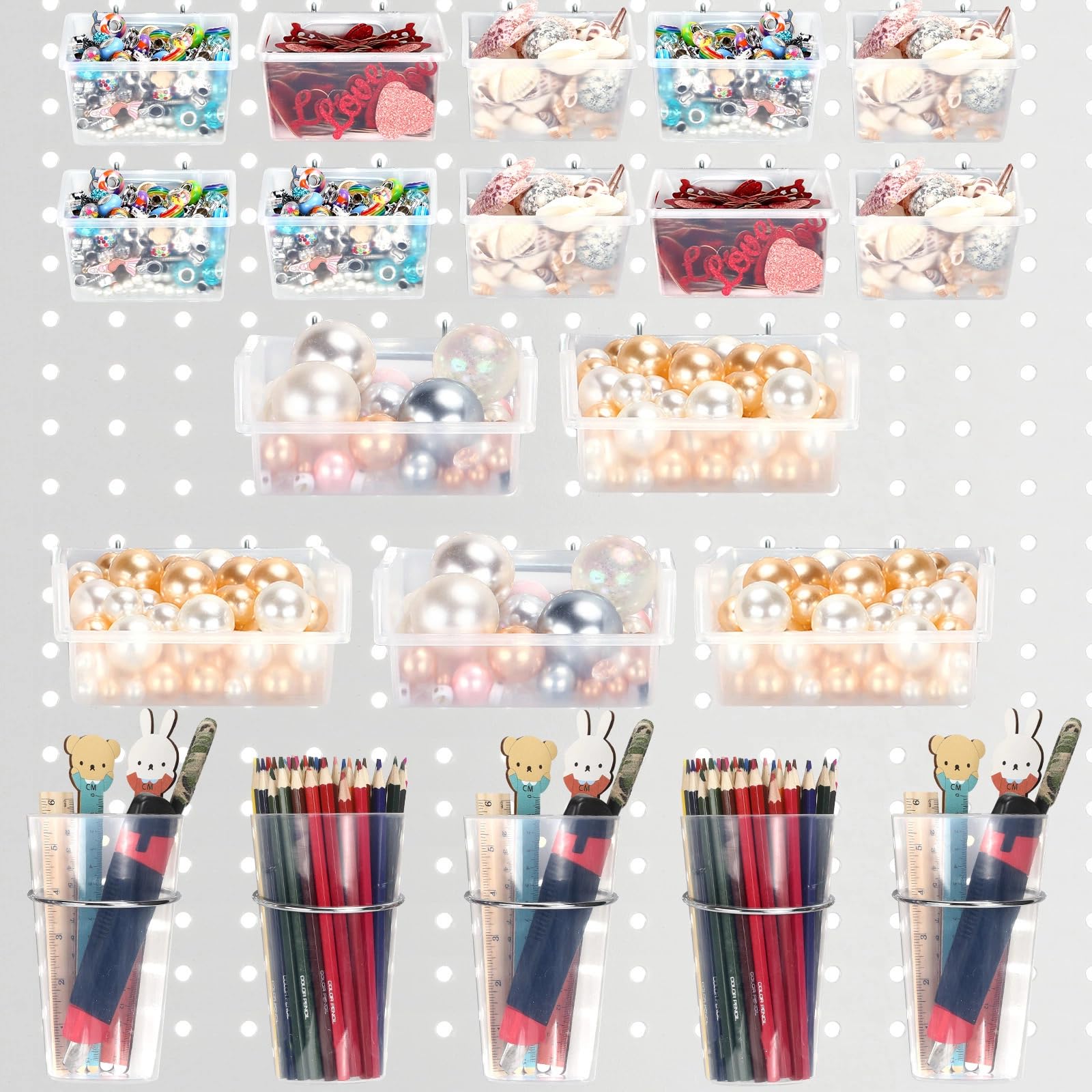 Yookeer 20 Pcs Pegboard Bins and Cups with Hooks